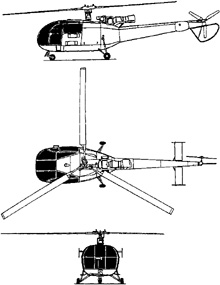 Plan 3 vues du Aérospatiale SA.316 Alouette III