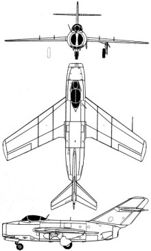 Plan 3 vues du Mikoyan-Gurevich MiG-15 'Fagot'