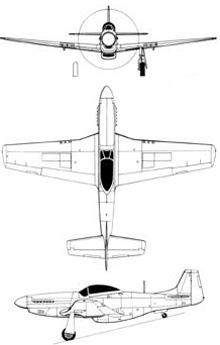 Plan 3 vues du North American P-51 Mustang