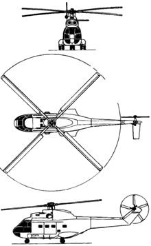 Plan 3 vues du A�rospatiale SA.330 Puma