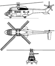 Plan 3 vues du A�rospatiale AS.332 (EC 225) Super Puma