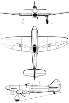 Plan 3 vues du Hawker Tempest