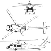 Plan 3 vues du Sikorsky UH-60 Blackhawk