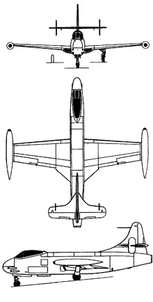 Plan 3 vues du Vought F6U Pirate