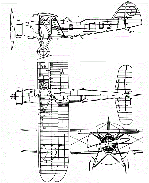 Plan 3 vues du Letov S-328
