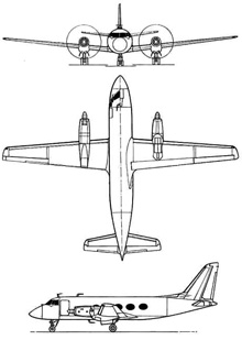 Plan 3 vues du Grumman VC-4 Gulfstream / TC-4 Academe