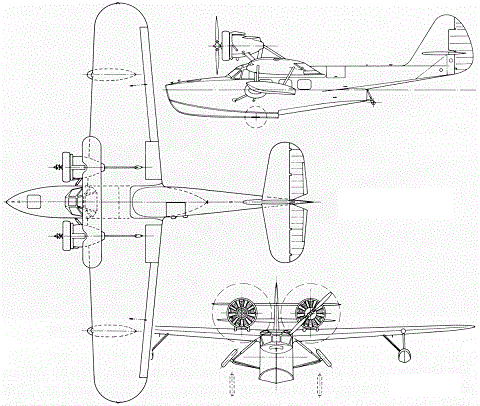 Plan 3 vues du Douglas RD Dolphin