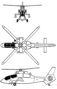 Plan 3 vues du Kawasaki OH-1 Ninja