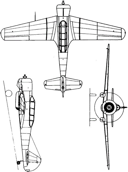 Plan 3 vues du Curtiss SNC Falcon