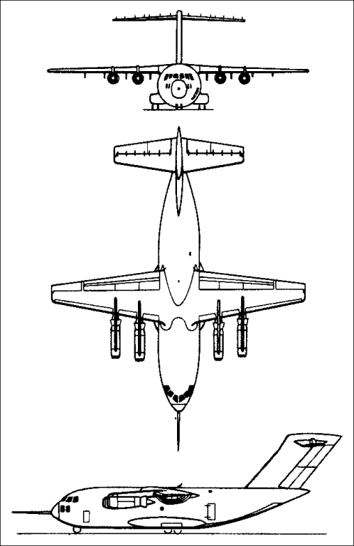 Plan 3 vues du McDonnell-Douglas YC-15