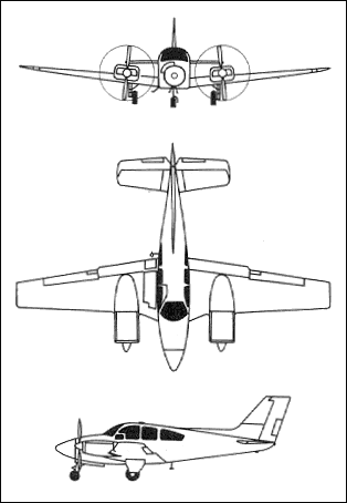 Plan 3 vues du Beechcraft U-8 / RU-8 Seminole / T-42 Cochise