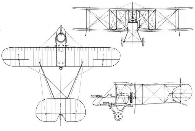 Plan 3 vues du Vickers F.B. 5 Gunbus