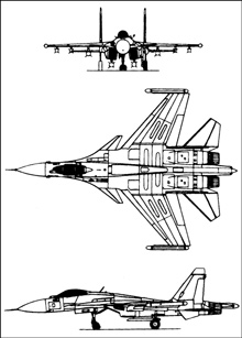 Plan 3 vues du Sukhoï Su-35 'Flanker-E'