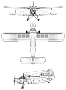 Plan 3 vues du Antonov An-6 ‘Meteo’