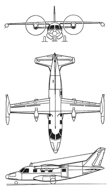 Plan 3 vues du Mitsubishi MU-2 / LR-1