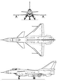 Plan 3 vues du Chengdu J-10 ‘Firebird’