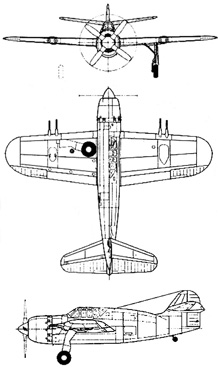 Plan 3 vues du Brewster XA-32