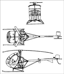 Plan 3 vues du Hughes TH-55 Osage