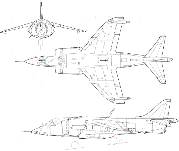 Plan 3 vues du Hawker-Siddeley AV-8 Harrier