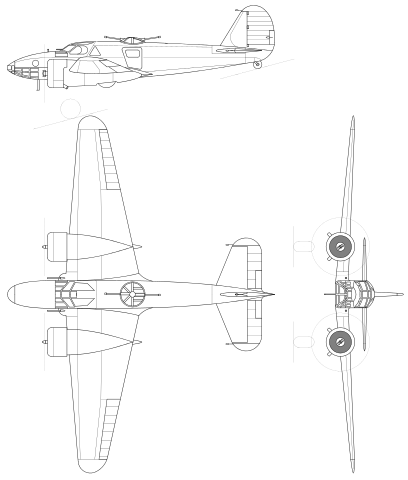 Plan 3 vues du Caproni Bergamaschi Ca.310 Libeccio