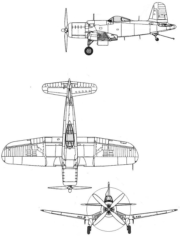 Plan 3 vues du Goodyear F2G Super Corsair