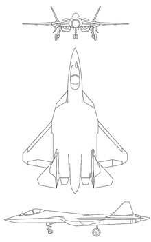 Plan 3 vues du Sukhoi Su-57 'Felon'