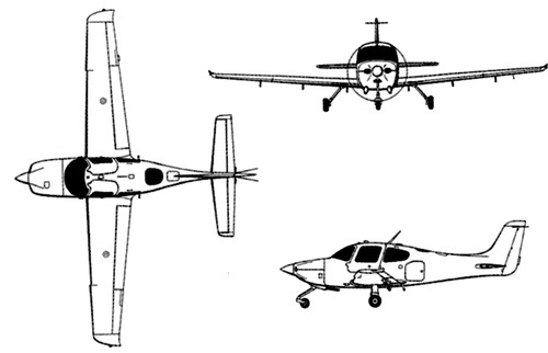 Plan 3 vues du Cirrus T-53 Cadet