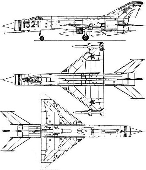 Plan 3 vues du Mikoyan-Gurevich Ye-152 'Flipper'