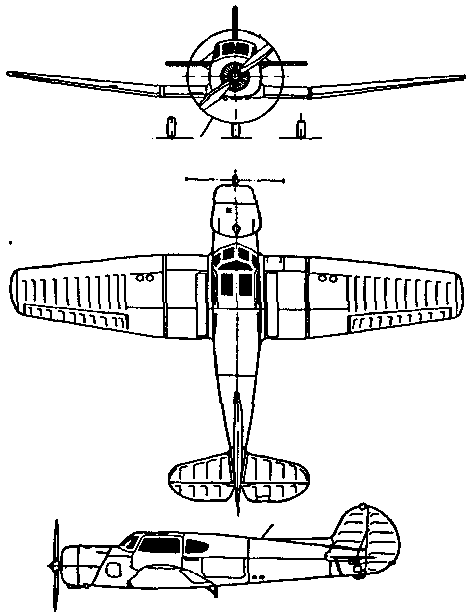 Plan 3 vues du Yakovlev Yak-18T 'Max-C'