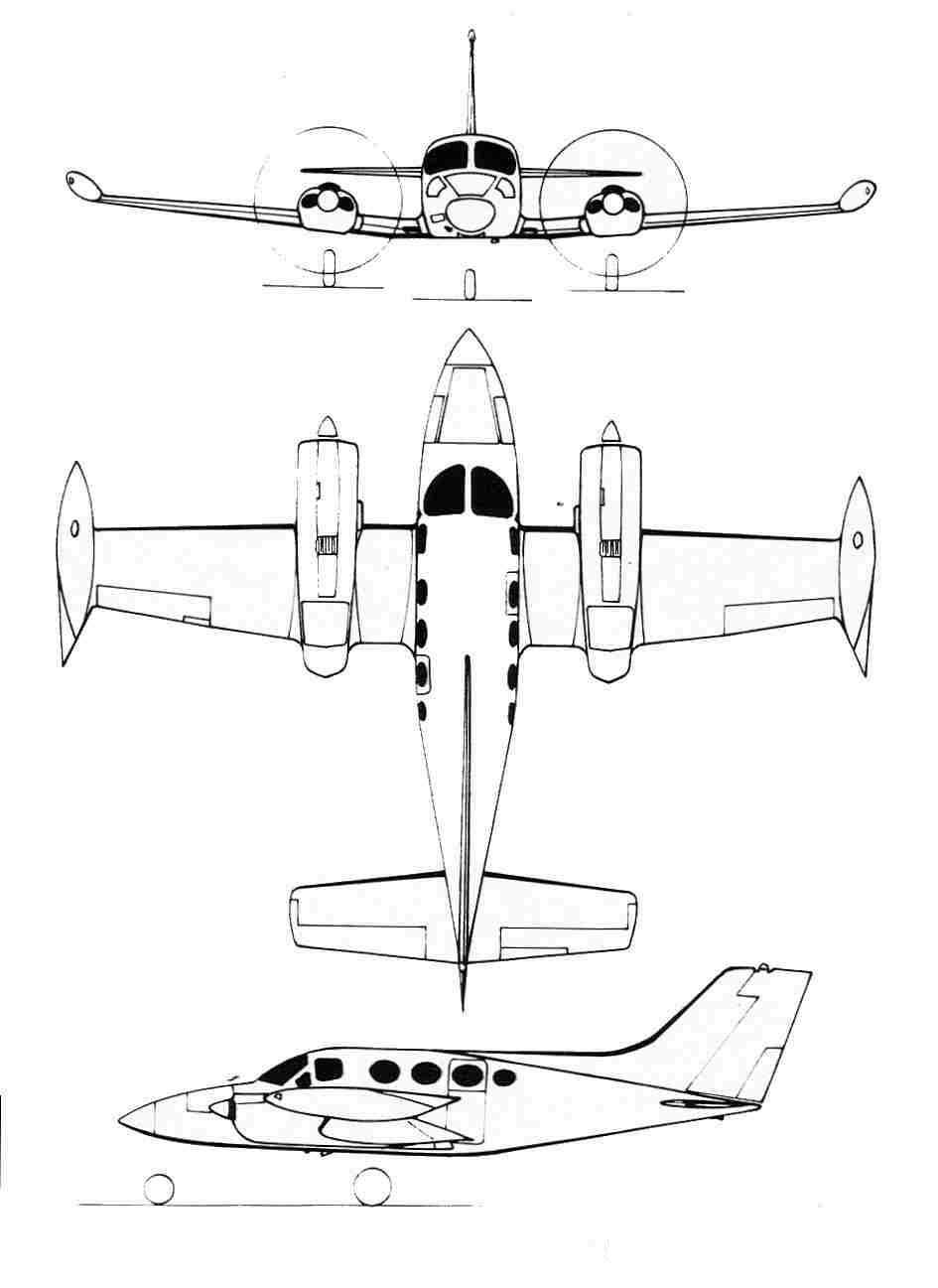 Plan 3 vues du Cessna 401 / 402 / 411 / 421 Golden Eagle