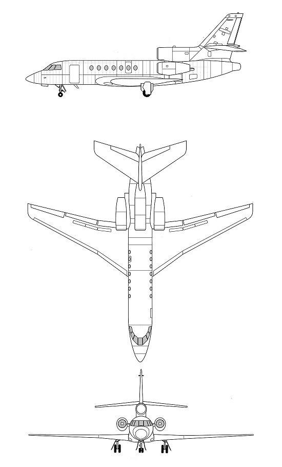 Plan 3 vues du Dassault-Breguet Falcon 50