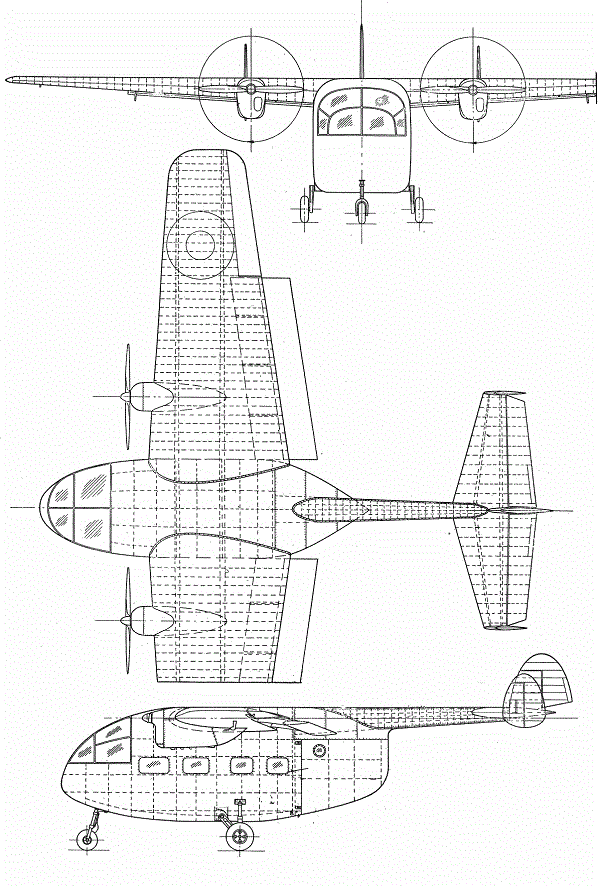 Plan 3 vues du Miles M.57 Aerovan