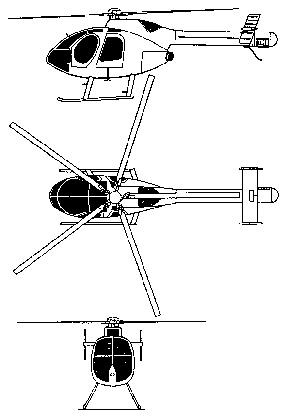 Plan 3 vues du MD Helicopter MD-520 / MD-530 Defender