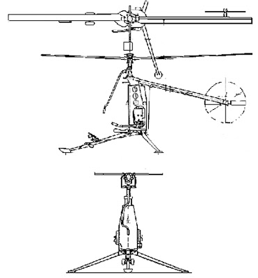 Plan 3 vues du Hiller ROE Rotorcycle