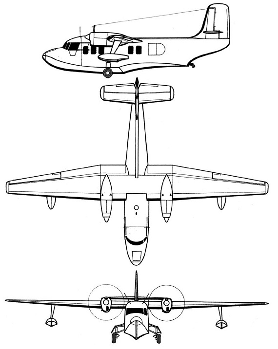 Plan 3 vues du Short SA.6 Sealand