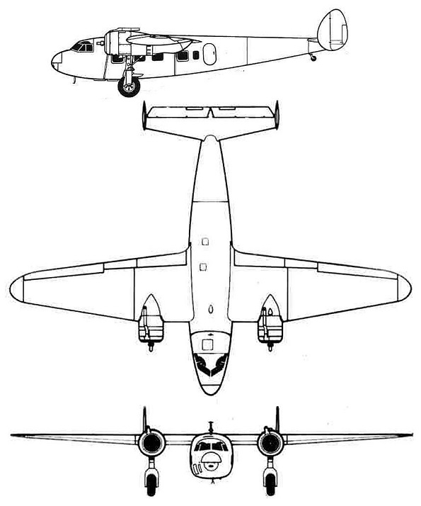 Plan 3 vues du De Havilland D.H.95 Flamingo