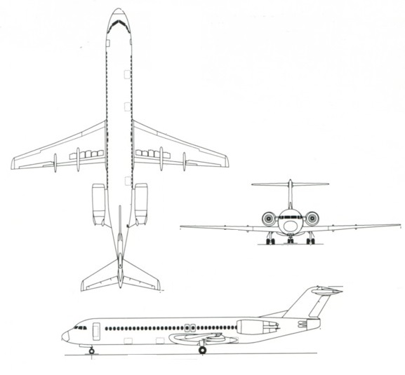 Plan 3 vues du Fokker F70 / F100