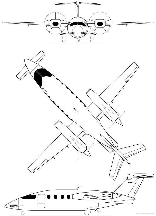 Plan 3 vues du Piaggio P.180 Avanti