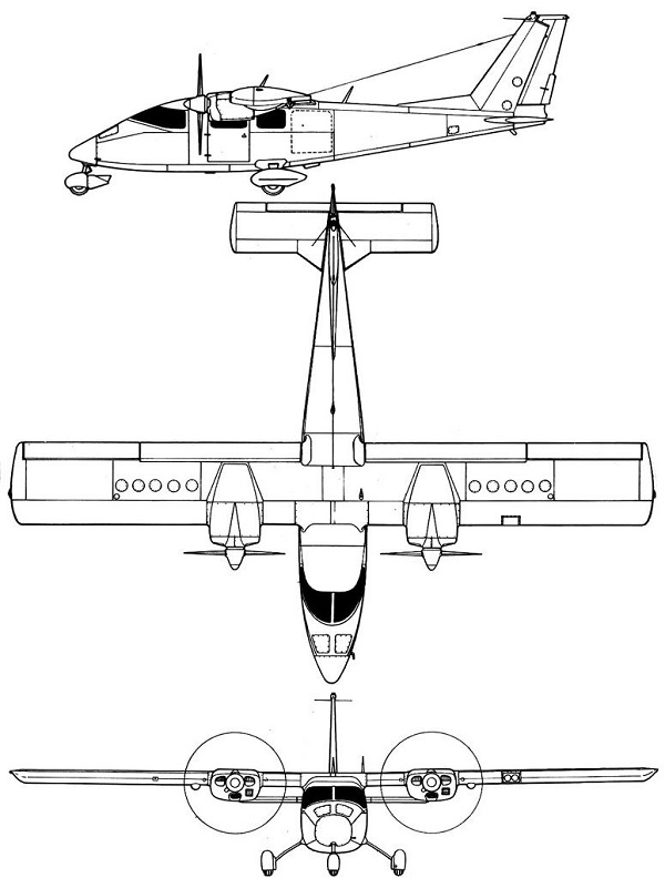 Plan 3 vues du Partenavia P.68 Victor