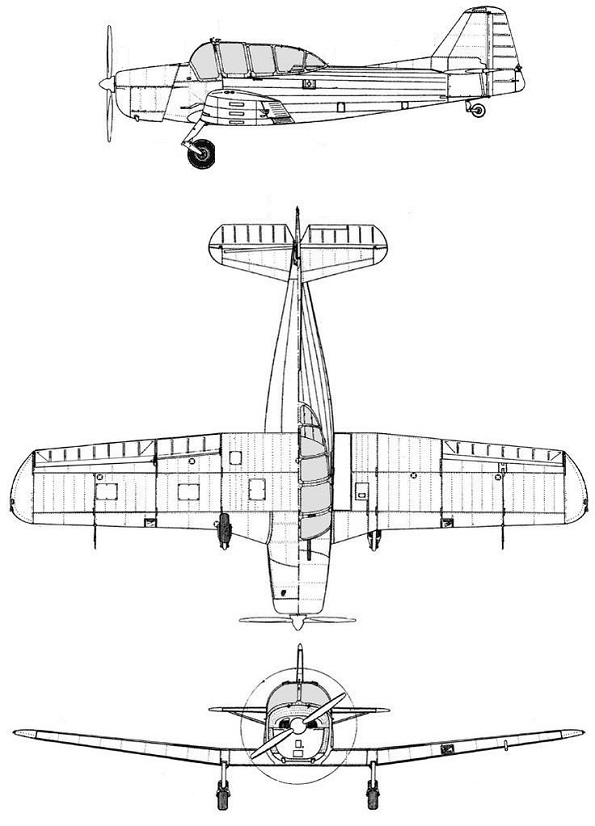 Plan 3 vues du Fokker S-11 Instructor