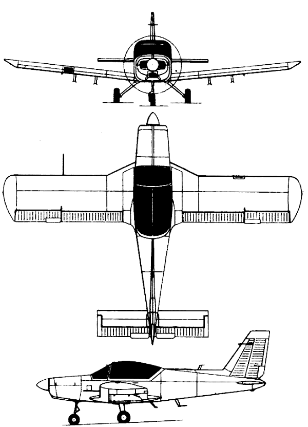 Plan 3 vues du Valmet L-70 Vinka