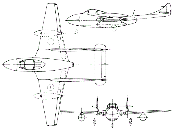 Plan 3 vues du De Havilland D.H.115 Vampire Trainer