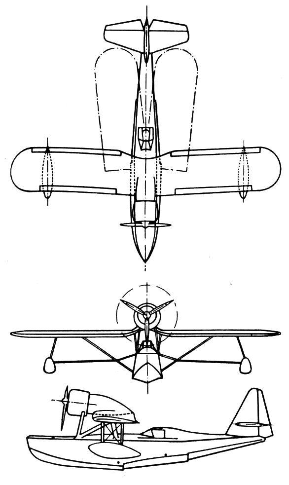 Plan 3 vues du Potez 452