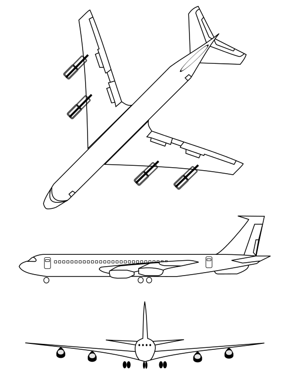 Plan 3 vues du Boeing 707