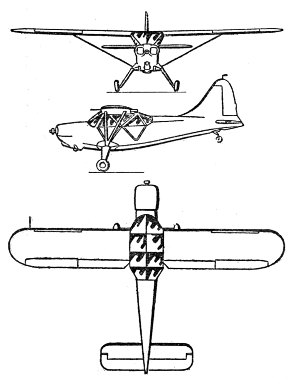 Plan 3 vues du Stinson L-5 Sentinel