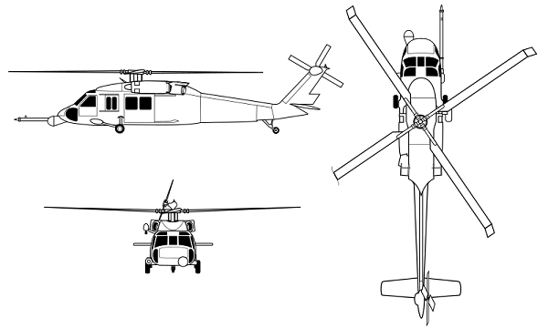 Plan 3 vues du Sikorsky HH-60 Pavehawk