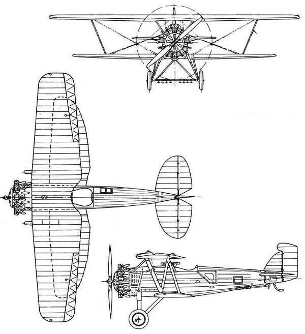 Plan 3 vues du Boeing F2B