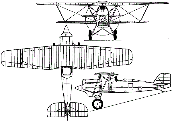 Plan 3 vues du Boeing FB / PW-9