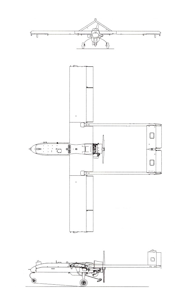 Plan 3 vues du AAI RQ-7 Shadow