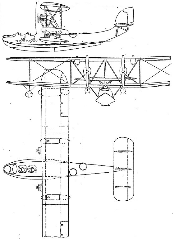 Plan 3 vues du Supermarine Southampton